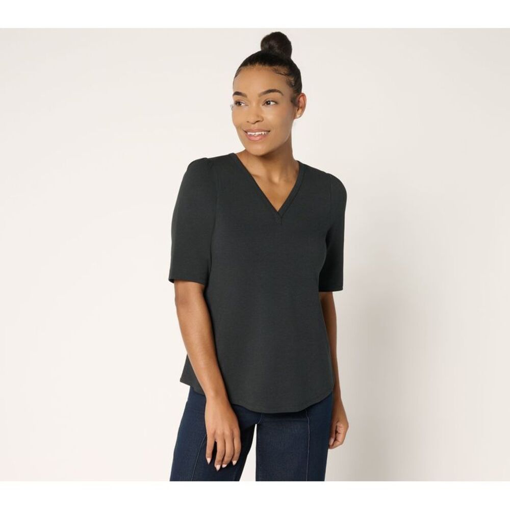 Ree by The Pioneer Woman Women's Top Sz L Pier Essentials Elbow Black A702638